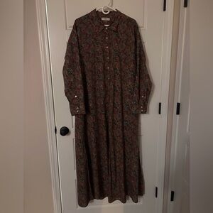 Natural Life The Drew Long Sleeve Shirt Dress Maxi Rusty Floral Size L/XL.